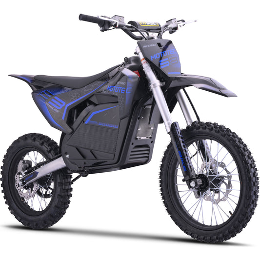 MotoTec 72v 5000w Pro Electric Dirt Bike – Electric Blue | 50 MPH | QS Brushless | Bluetooth | IP65