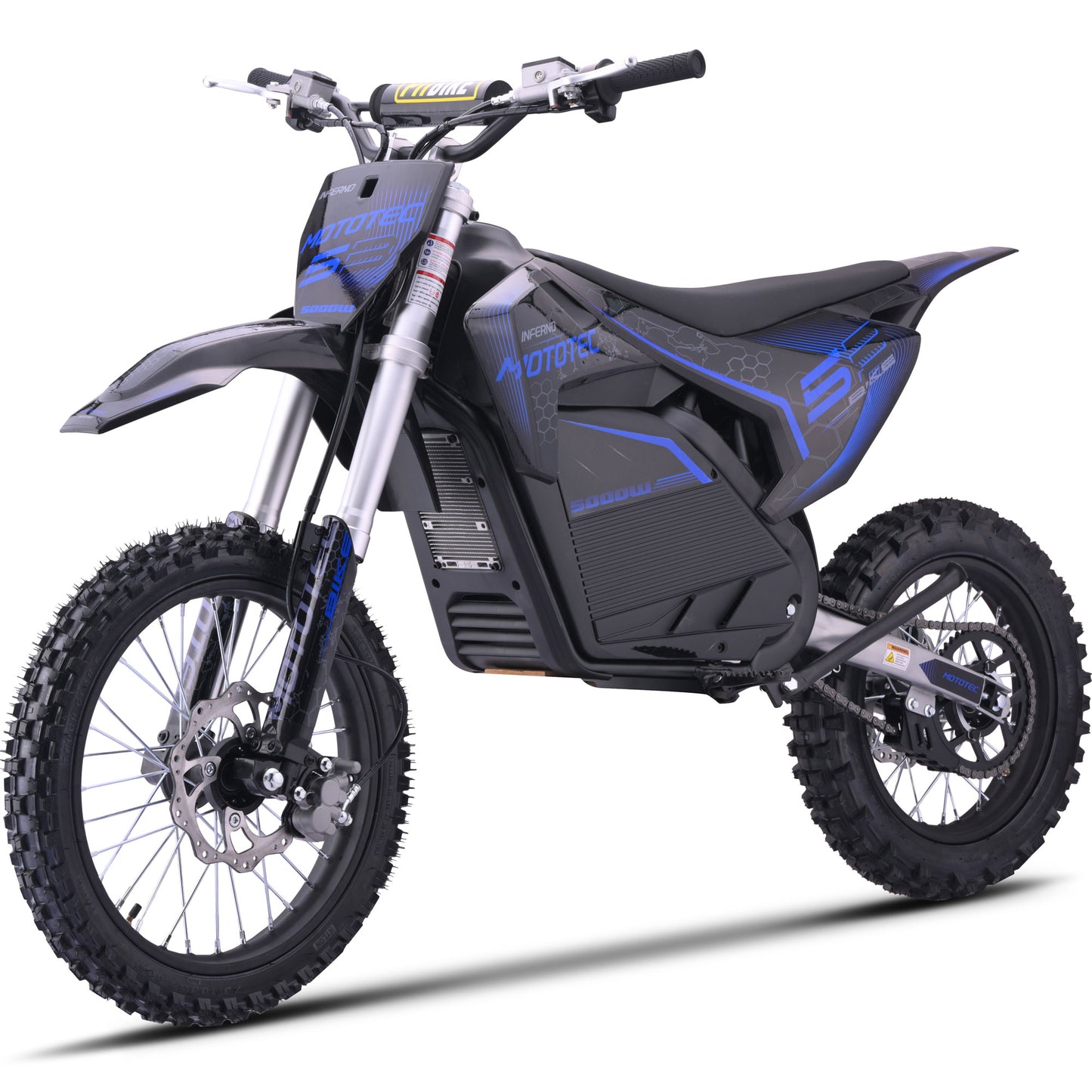 MotoTec 72v 5000w Pro Electric Dirt Bike – Electric Blue | 50 MPH | QS Brushless | Bluetooth | IP65