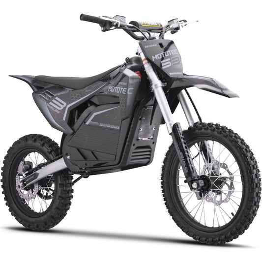 MotoTec 72v 5000w Pro Electric Dirt Bike – Stealth Grey | 50 MPH | QS Brushless | Bluetooth | IP65