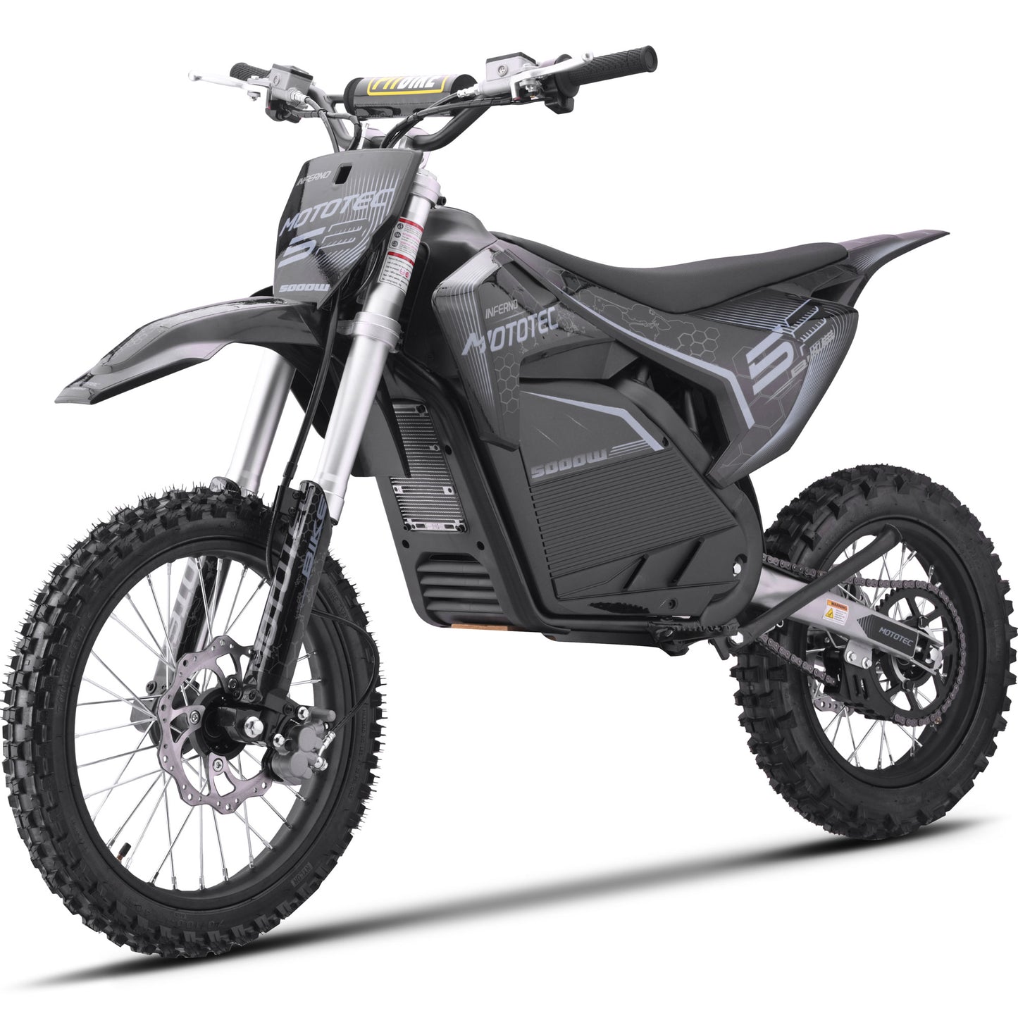 MotoTec 72v 5000w Pro Electric Dirt Bike – Stealth Grey | 50 MPH | QS Brushless | Bluetooth | IP65