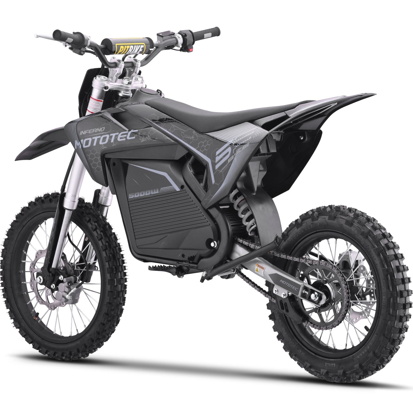 MotoTec 72v 5000w Pro Electric Dirt Bike – Stealth Grey | 50 MPH | QS Brushless | Bluetooth | IP65