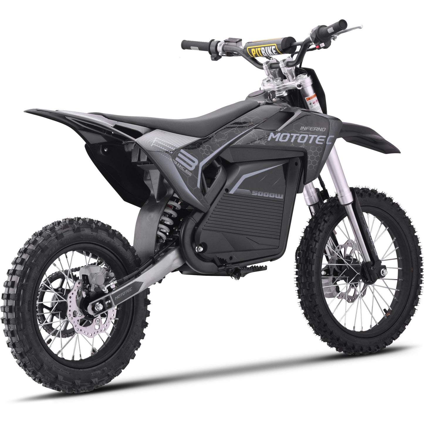 MotoTec 72v 5000w Pro Electric Dirt Bike – Stealth Grey | 50 MPH | QS Brushless | Bluetooth | IP65