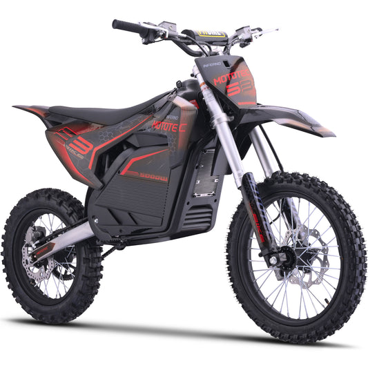 MotoTec 72v 5000w Pro Electric Dirt Bike – Inferno Red | 50 MPH | QS Brushless | Bluetooth | IP65